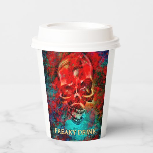 Kleurige schedel. Freaky Drink Papieren Bekers (Voorkant)