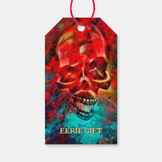 Kleurige schedel. Griezelig geschenk Cadeaulabel (Voorkant)