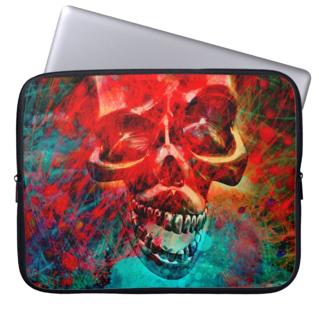 Kleurige schedel laptop sleeve (Voorkant)