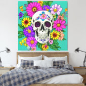 kleurige schedel met bloemen canvas afdruk (Insitu (Slaapkamer))