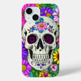kleurige schedel met bloemen iPhone 15 case
