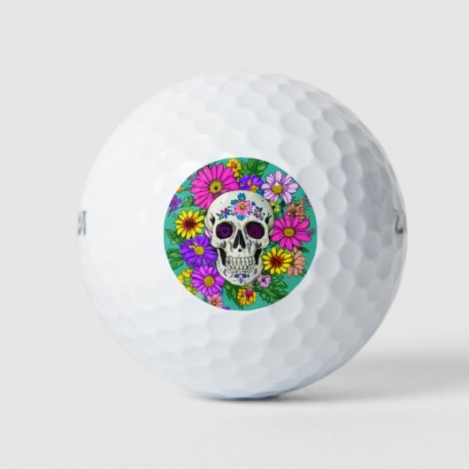 kleurige schedel met bloemen golfballen (Voorkant)