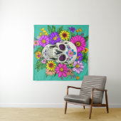 kleurige schedel met bloemen wandkleed (In Situ (horizontaal))