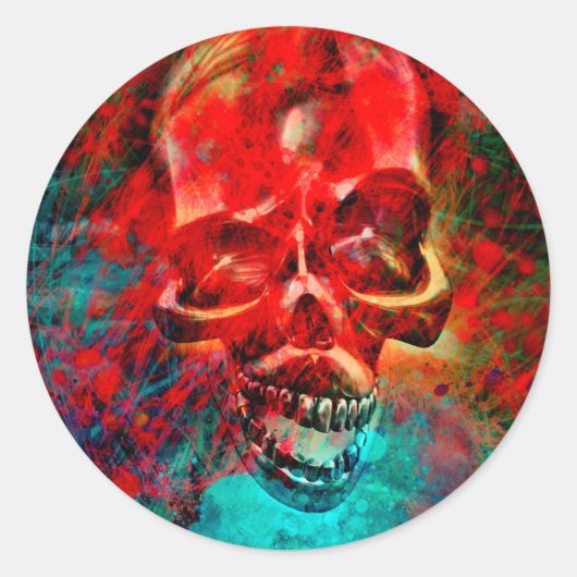 Kleurige schedel ronde sticker (Voorkant)