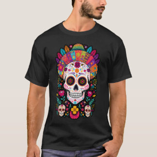 Kleurige Schedelbloemen Mexicaanse Traditie Dia De T-shirt