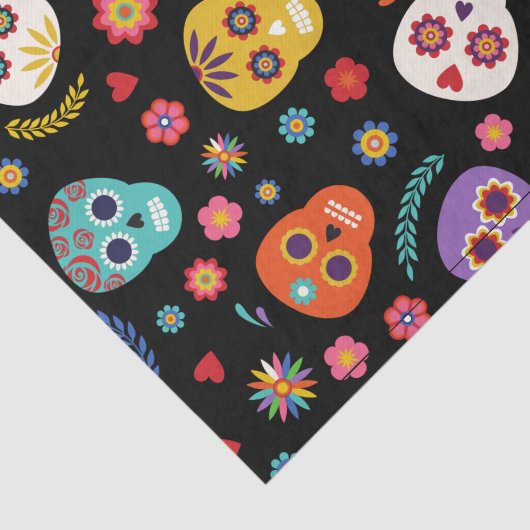 Kleurige Schedelbloemen Suiker Halloween Feestcade Tissuepapier (Detail)