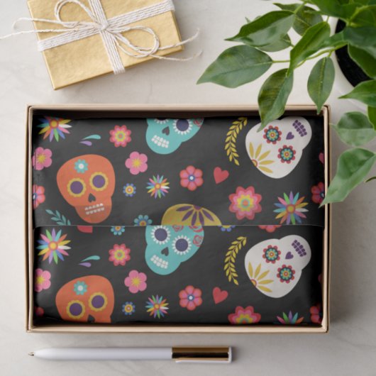 Kleurige Schedelbloemen Suiker Halloween Feestcade Tissuepapier (Geschenk)