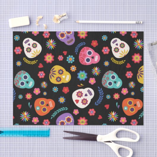 Kleurige Schedelbloemen Suiker Halloween Feestcade Tissuepapier (Craft)