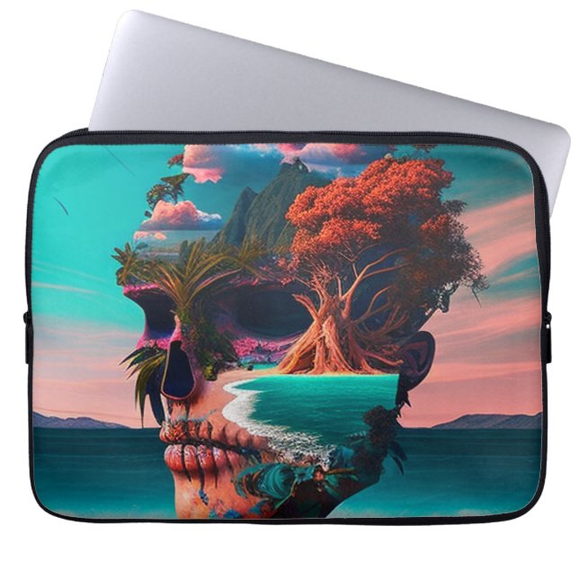 Kleurige schedelkop laptop sleeve (Voorkant)