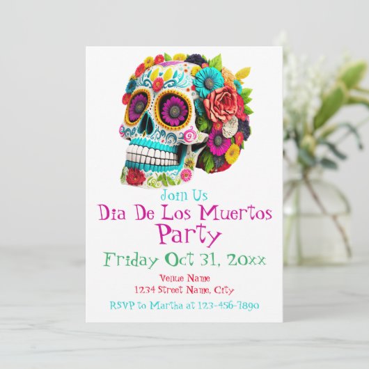 Kleurige Suiker Schedel Dag van de Doden Calaveras Kaart (Staand voorkant)