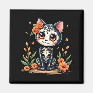 Kleurige Suiker Schedel Kat Mexicaanse Halloween Magneet