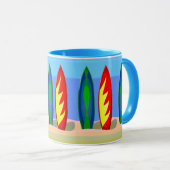  kleurige surfplanken in de zandmok mok (Voorkant rechts)