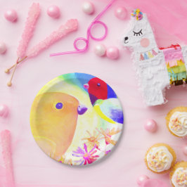 Kleurige Tie-Dye Vogels Papieren Bordje
