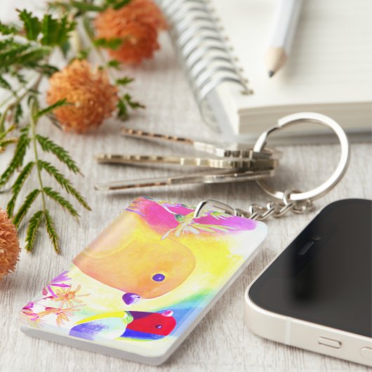 Kleurige Tie-Dye Vogels Sleutelhanger (Voorkant Rechts)