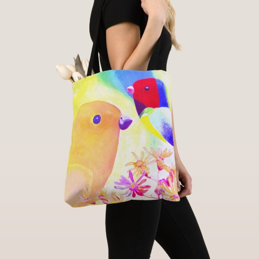 Kleurige Tie-Dye Vogels Tote Bag (Dichtbij)
