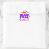 Kleurige verjaardagsgroet met cake vierkante sticker (Tas)