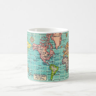 Kleurige vintage wereldkaart mok