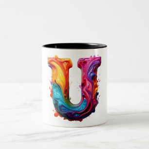 Kleurige vloeibare letter "U" mok – Levendig 3D-ve