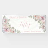 Kleurige waterverf bloemen lichtroze 50e verjaarda spandoek (Horizontaal)