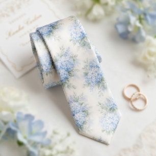 Kleurige Waterverf Zachtblauwe Hortensia Bloemmoti Stropdas