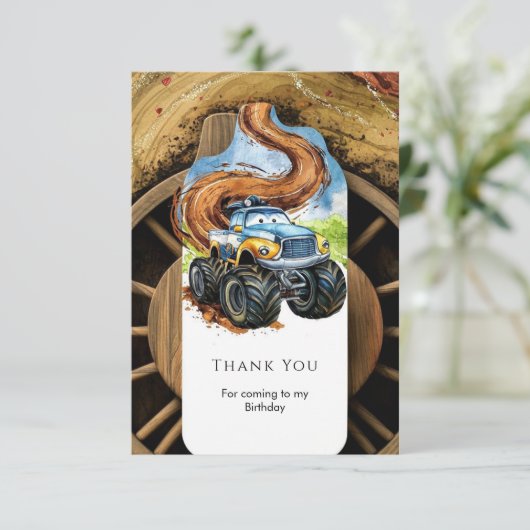 Kleurige Weg Wielren Monster Truck Verjaardag Bedankkaart (Staand voorkant)