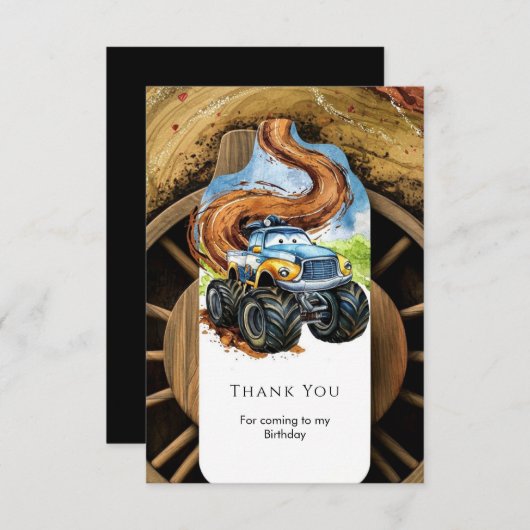 Kleurige Weg Wielren Monster Truck Verjaardag Bedankkaart (Voorkant / Achterkant)