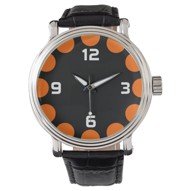 Kleurinstelling - Oranje op zwart Horloge (Voorkant)