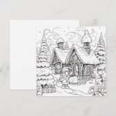 Kleurkaart Kerstkaart Kinderen Elf Dorp Sneeuw (Voorkant / Achterkant)
