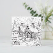 Kleurkaart Kerstkaart Kinderen Elf Dorp Sneeuw (Staand voorkant)