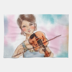 Kleurkeukenhanddoek - Violin Theedoek