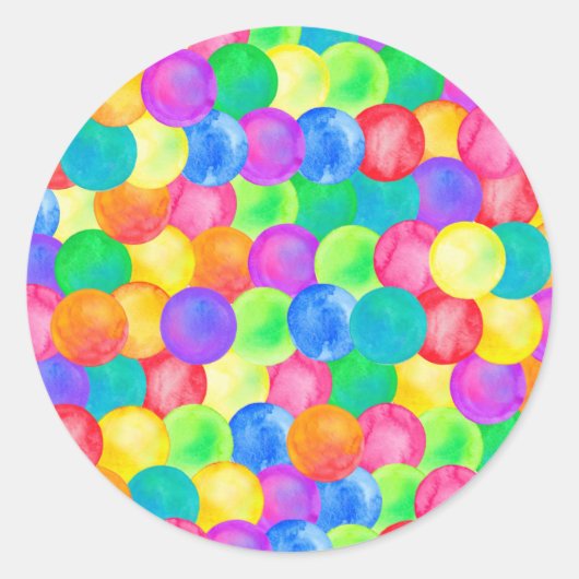 Kleurkleurig kleurpatroon van regenboogpolka-stip ronde sticker (Voorkant)