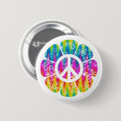 Kleurkleurig symbool voor vrede ronde button 5,7 cm (Voorkant /achterkant)
