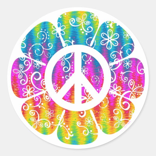 Kleurkleurig symbool voor vrede ronde sticker (Voorkant)