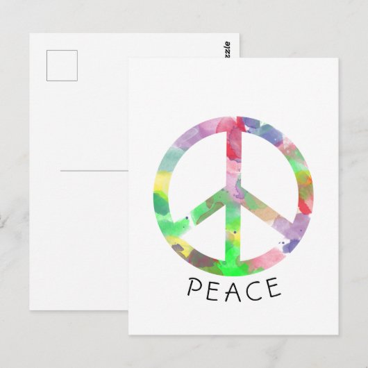 Kleurkleurig waterverf vredesbord briefkaart (Voorkant / Achterkant)