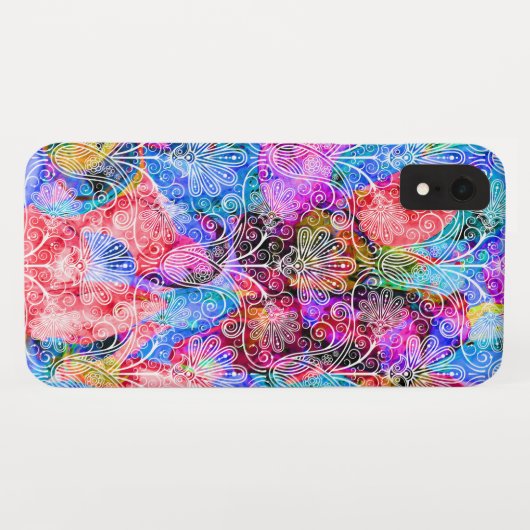 Kleurkleurige witte bloementypatronen Case-Mate iPhone case (Achterkant (horizontaal))