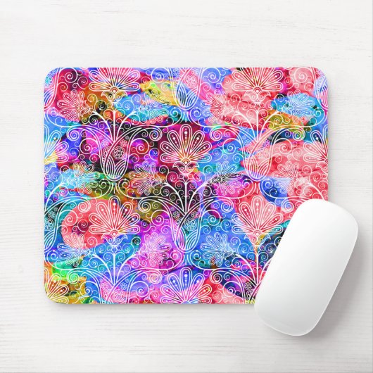 Kleurkleurige witte bloementypatronen muismat (Met muis)