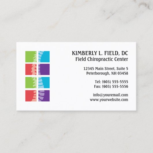 Kleurklokken Spine Chiropractic Appointards Afsprakenkaartje (Voorkant)