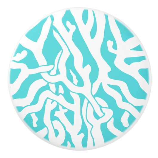 Kleurkoraalrif patroon Nautisch-wit blauw Keramische Knop (Voorkant)