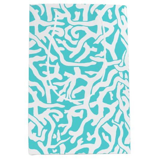 Kleurkoraalrif patroon Nautisch-wit blauw Medium Cadeauzakje (Voorkant)