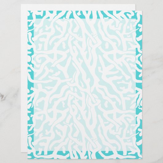 Kleurkoraalrif patroon Nautisch, wit, blauw papier (Voorkant / Achterkant)