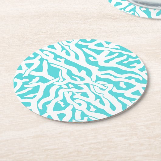 Kleurkoraalrif patroon Nautisch-wit blauw Ronde Kartonnen Onderzetter (Gebogen)