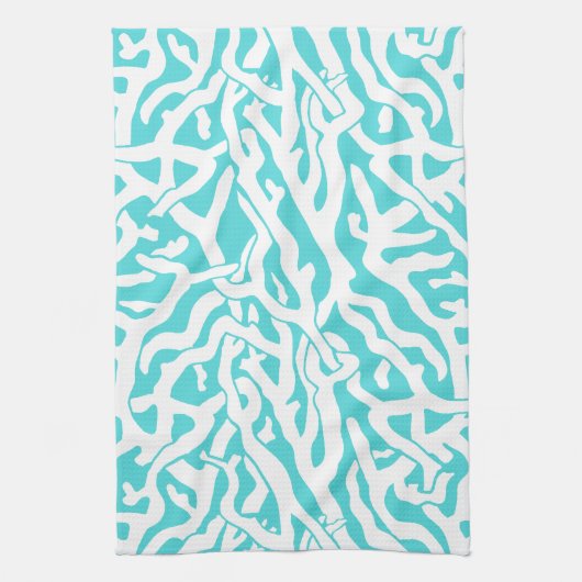 Kleurkoraalrif patroon Nautisch-wit blauw Theedoek (Verticaal)