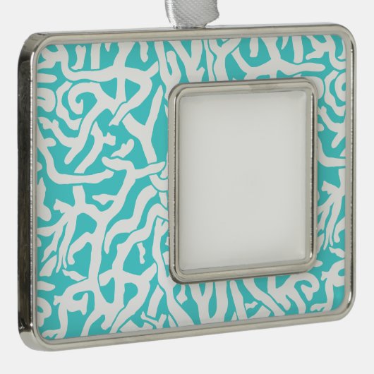 Kleurkoraalrif patroon Nautisch-wit blauw Verzilverd Omlijst Ornament (Rechts)