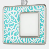 Kleurkoraalrif patroon Nautisch-wit blauw Verzilverd Omlijst Ornament (Links)