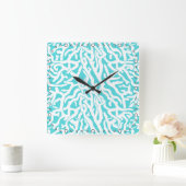 Kleurkoraalrif patroon Nautisch-wit blauw Vierkante Klok (Huis)