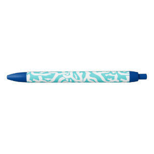Kleurkoraalrif patroon Nautisch-wit blauw Zwarte Inkt Pen