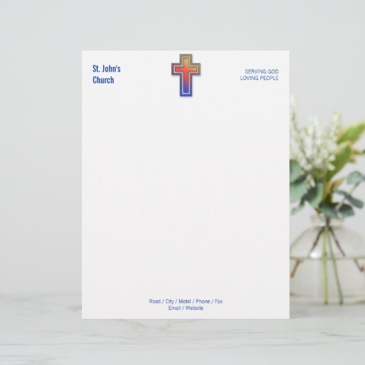 Kleurkruissymbool | Christelijke kerk Briefhoofd Sjabloon (Staand voorkant)