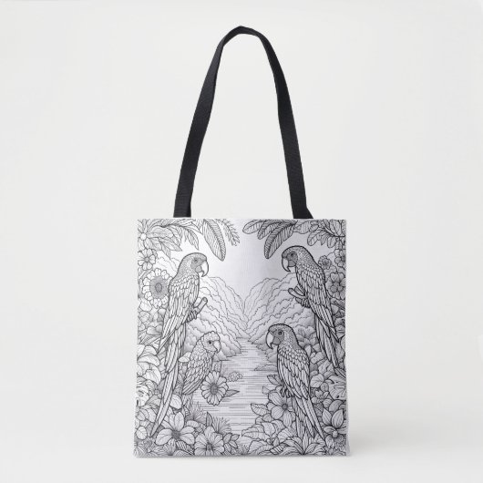 Kleurlijn kunst van vogels en Natuur kleuren Tote Bag (Voorkant)