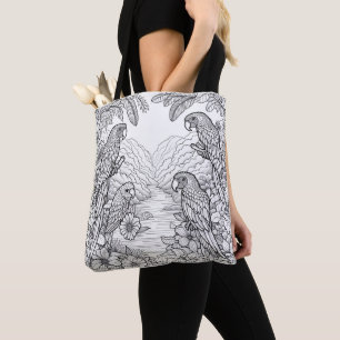 Kleurlijn kunst van vogels en Natuur kleuren Tote Bag