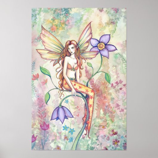 Kleurloze Bloemenfee Kunst Poster Print (Voorkant)